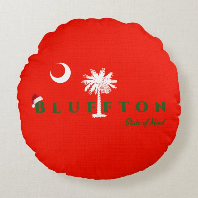 Bluffton State of Mind Christmas Holiday Red Green Round Pillow (Front)