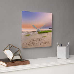 Bluffton State of Mind Written in Sand SC Beach Square Wall Clock