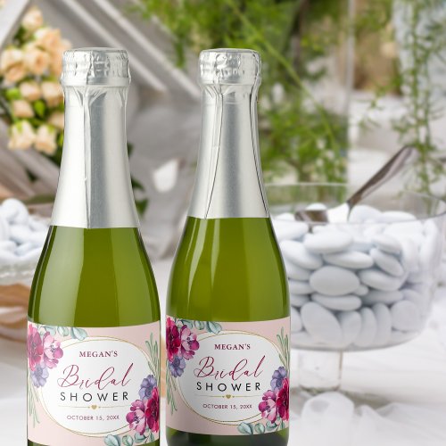 Bluh Pink Burgundy Bloom Bridal Shower Mini Sparkling Wine Label