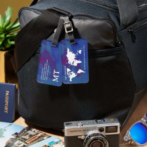 Bluish Abstraction with World Map Luggage Tag