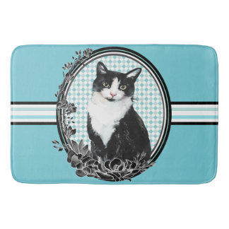 Bluish Cat Lovers Bathroom Rug