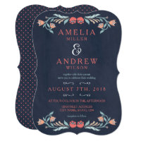 Bluish Chalkboard Elegant Floral Wedding Card