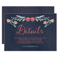 Bluish Chalkboard Elegant Floral Wedding Details Card
