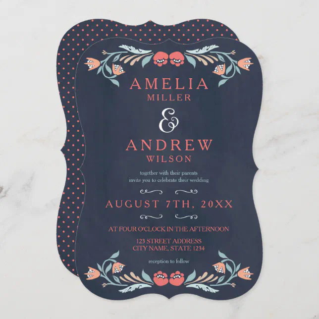 Bluish Chalkboard Elegant Floral Wedding Invitation Zazzle 8171