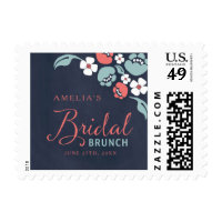 Bluish Chalkboard Floral Bridal Brunch Postage