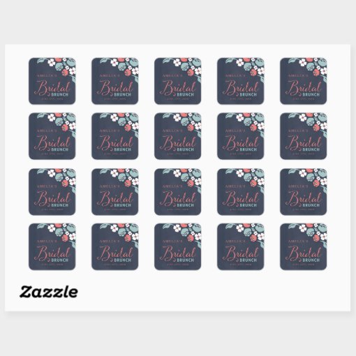 Bluish Chalkboard Floral Bridal Brunch Square Square Sticker Zazzle 3257