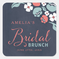 Bluish Chalkboard Floral Bridal Brunch Square Square Sticker