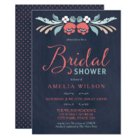 Bluish Chalkboard Floral Bridal Shower Card