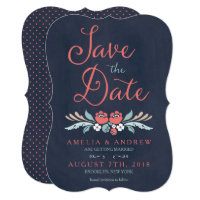 Bluish Chalkboard Floral Save the Date Card