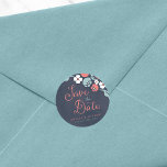 Bluish Chalkboard Floral Save the Date Classic Round Sticker<br><div class="desc">This Save the Date round sticker features beautiful floral against a bluish chalkboard background, with the word "Save the Date" in modern script font. Use it to seal your Save the Date envelopes or for decoration. Check out other matching Wedding/Bridal items in my collection here -> http://www.zazzle.com/collections/bluish_chalkboard_floral_bridal_and_wedding-119872540777216768?rf=238364477188679314 Personalize it with...</div>