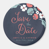Bluish Chalkboard Floral Save the Date Magnet