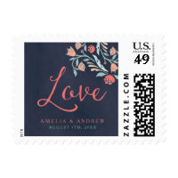 Bluish Chalkboard Floral Wedding Love Postage