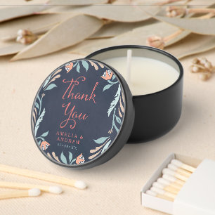 Bluish Chalkboard Floral Wedding Thank You Mini Candle Favors