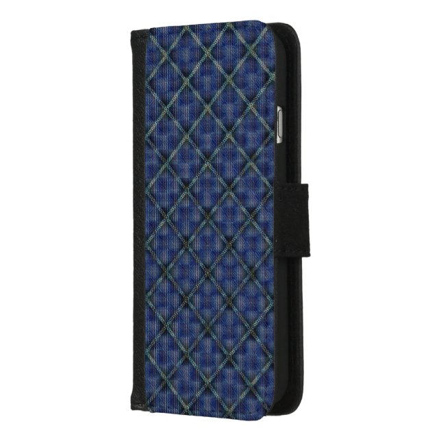 Bluish checkered square with pixelated dots iPhone wallet case (Left)
