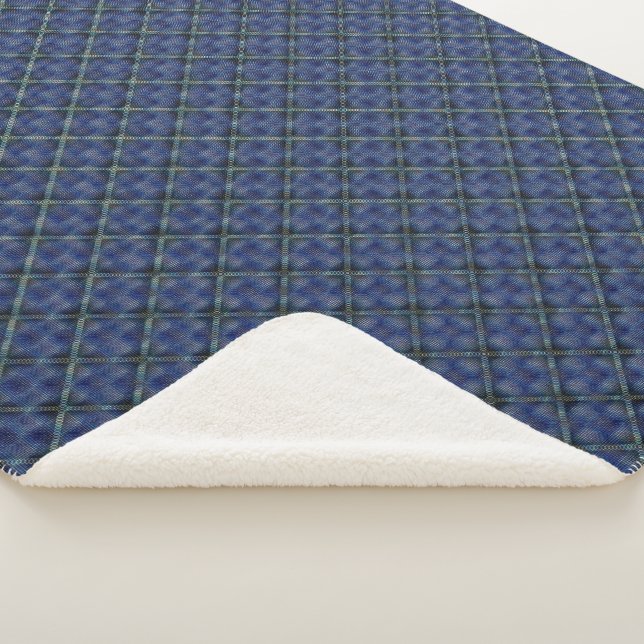 Bluish checkered square with pixelated dots sherpa blanket (3/4)