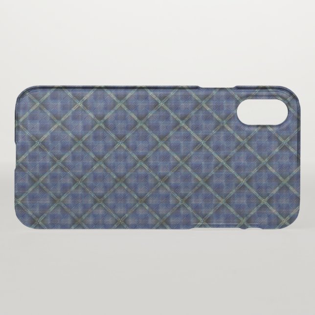 Bluish checkered square with pixelated dots uncommon iPhone case (Back (Horizontal))
