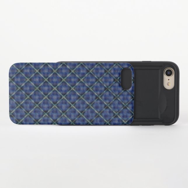Bluish checkered square with pixeled dots uncommon iPhone case (Open)