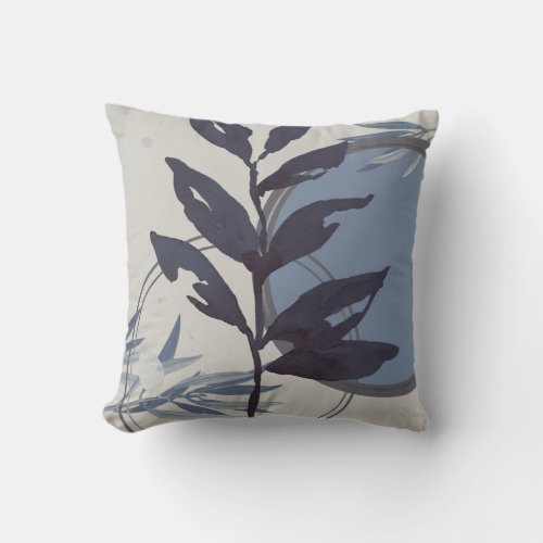 Bluish Gray Abstract Watercolor Leaf Throw Pillow