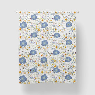 Bluish Gray Floral Design Blackout Curtains