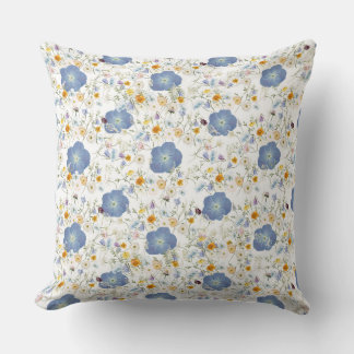 Bluish Gray Floral Design Throw Pillow