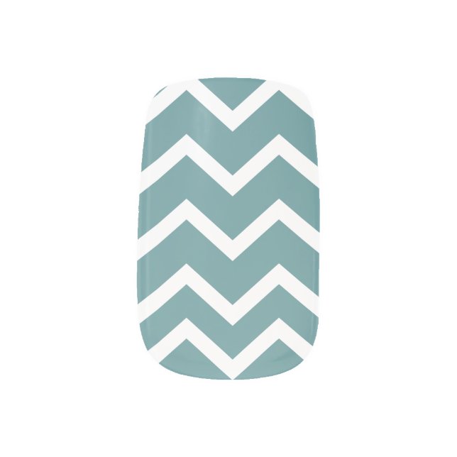 Bluish-Green and White Nail Art Design (Left Thumb)
