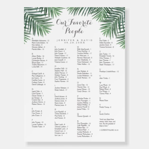 Bluish Green Ferns Alphabetical Seating Chart Foam Board