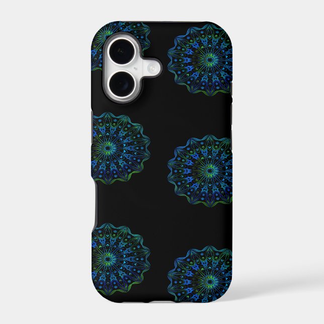 Bluish green mandala iphone case (Back)