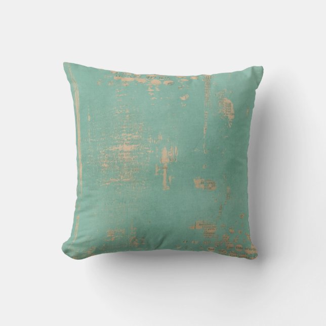 Bluish Green Painted Vintage News Throw Pillow (Front)