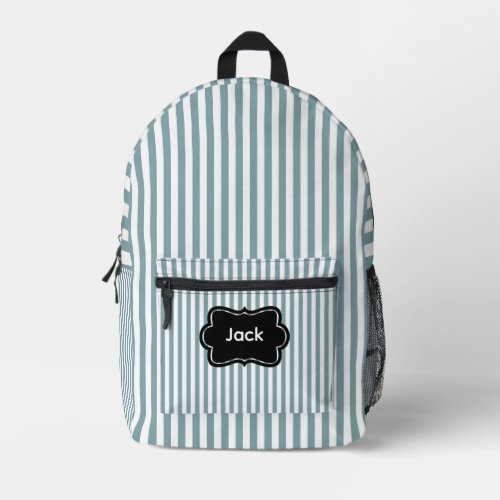 Bluish-Green Vertical Stripes Printed Backpack