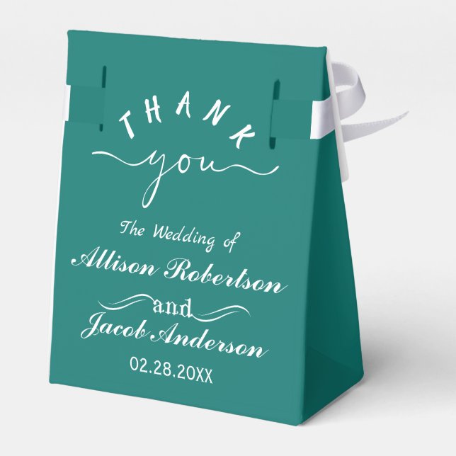 Bluish Green & White Wedding Favor Box (Back Side)