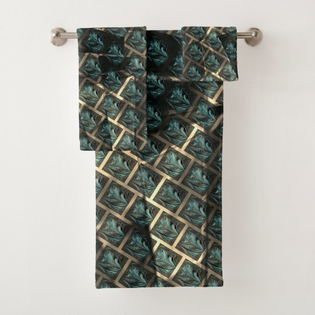 Bluish grey brick effect, under dark spot in lines bath towel set (Insitu)