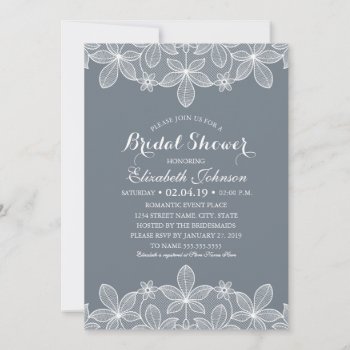 Bluish Grey Elegant Vintage Lace Bridal Shower Invitation by superdazzle at Zazzle