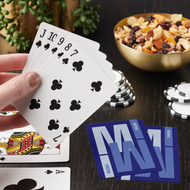 Bluish Inverted First-Initial Monogram Poker Cards (In Situ)