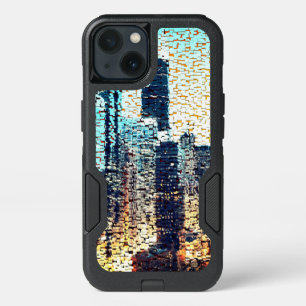 Bluish mosaic of large built city iPhone 13 case