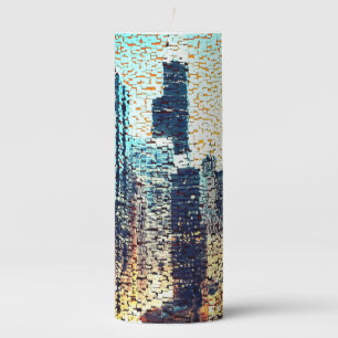 Bluish mosaic of large built city pillar candle