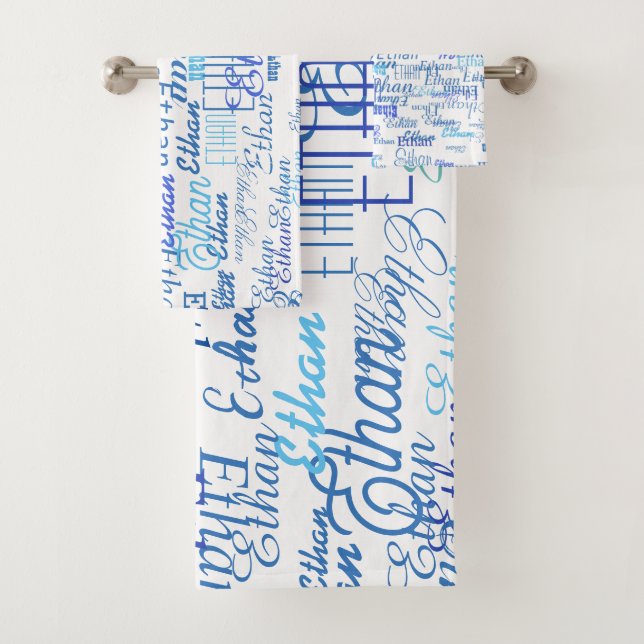 Bluish Names Pattern  Bath Towel Set (Insitu)