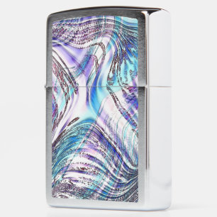 Bluish oyster drawings, crossed and twisted zippo lighter