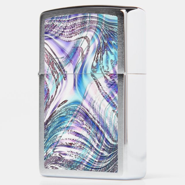 Bluish oyster drawings, crossed and twisted zippo lighter (Left)