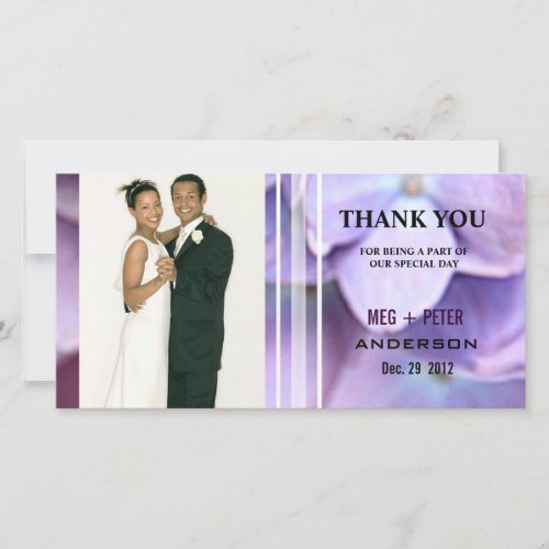 Bluish Purple Hydrangea Wedding Photo Thank You Card