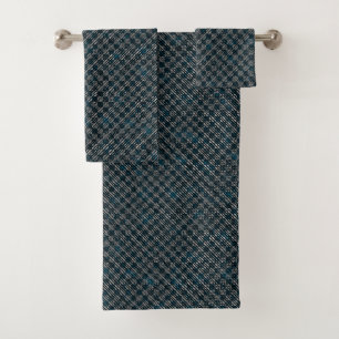 Bluish weird checkered or slanted stripes, dotted bath towel set