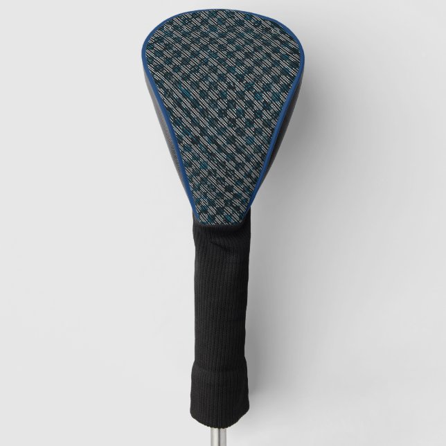 Bluish weird checkered or slanted stripes, dotted golf head cover (Front)