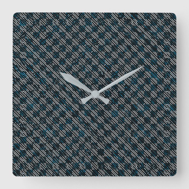 Bluish weird checkered or slanted stripes, dotted square wall clock (Front)