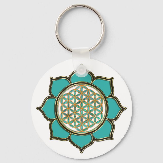 Blume des Lebens Lotus - türkis / transparent Keychain (Front)
