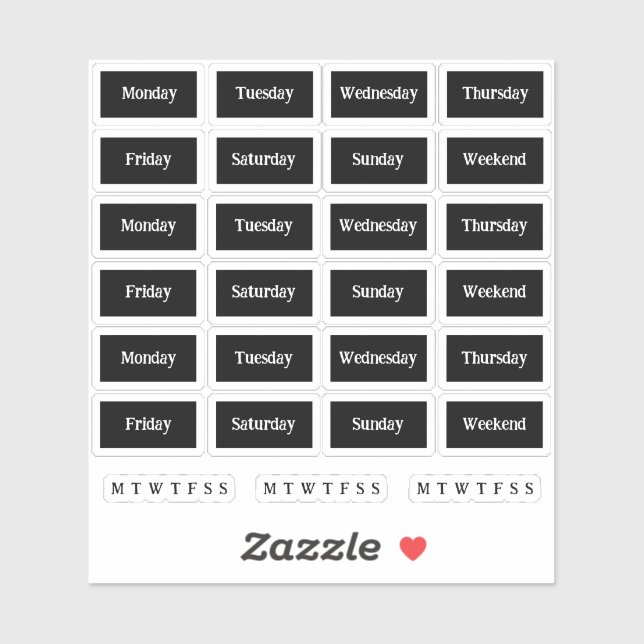 Blurbs. Days Of The Week - Mono Sticker (Sheet)