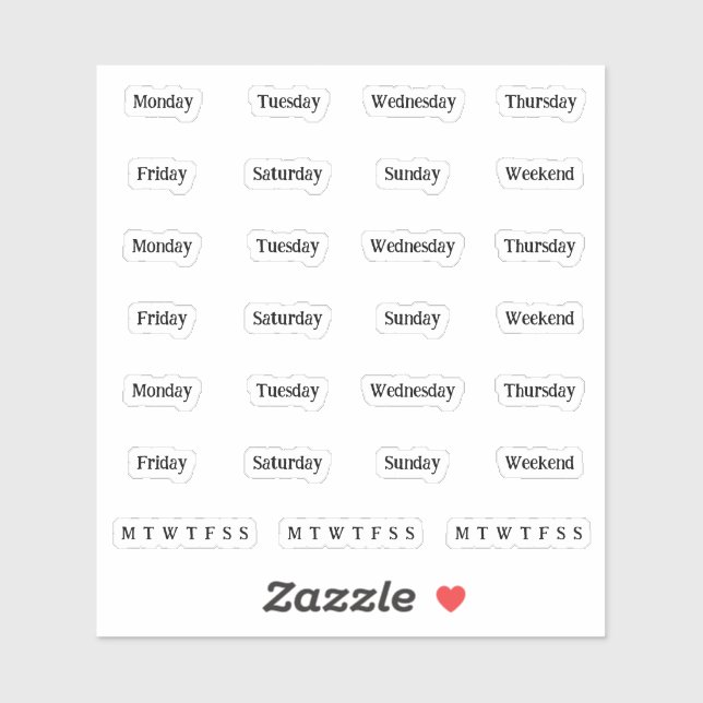 Blurbs. Days Of The Week - Transparent Sticker (Sheet)