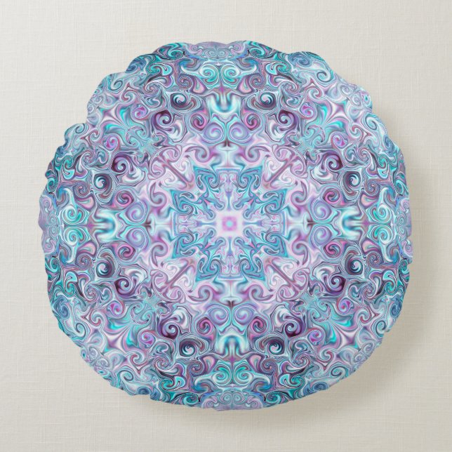 Blurple Swirls Round Pillow (Front)