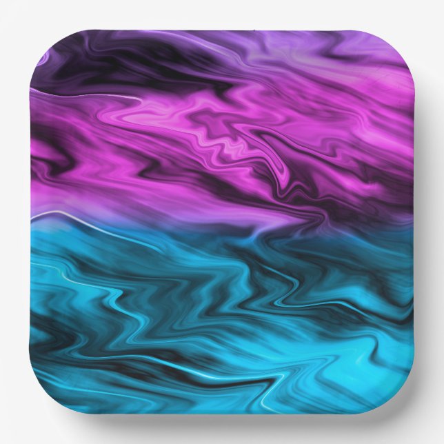 Blurred background fashionable crimson and blue  paper plates (Front)