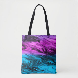 Blurred background fashionable crimson and blue tote bag