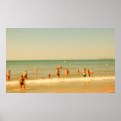 Blurred beach photo with bokeh People relaxing on Poster