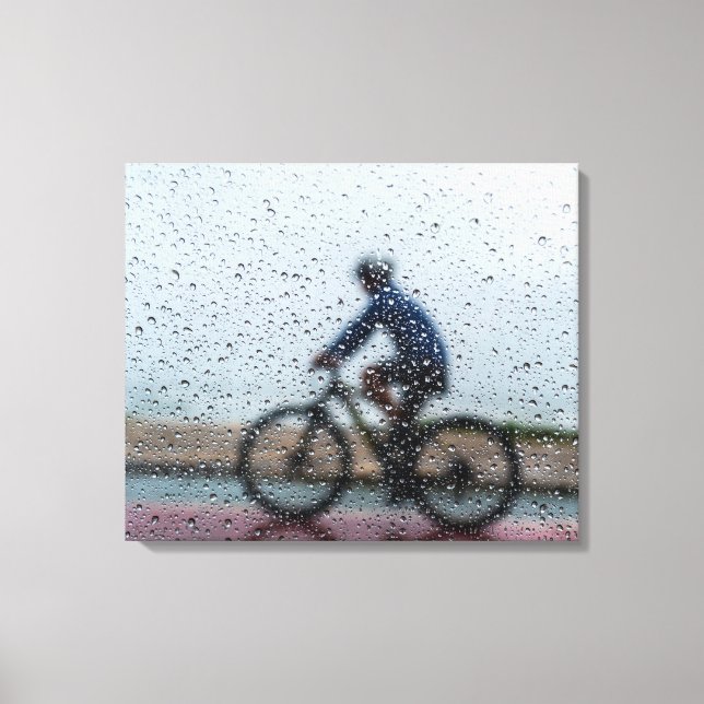 Blurred Cyclist Through Rainy Window Canvas Print (Front)